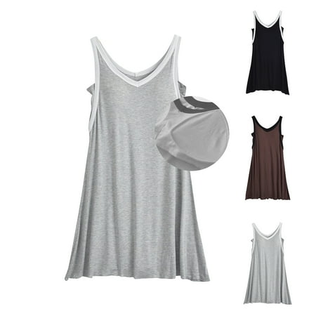 NANAIQ Women s Summer V-Neck Sleep Dress with Built-in Bra | Cool & Breathable Nightgown for Lounge  Sleepwear & Home Comfort | Sexy Pajama Dress & Lingerie Womens Slip Dress Light Gray XXL