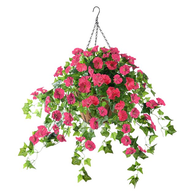 Cateissary Soporte de cesta de flores de planta colgante resistente y duradero, múltiples especificaciones, decoración del hogar de vid Flores artificiales rojo 8 pulgadas