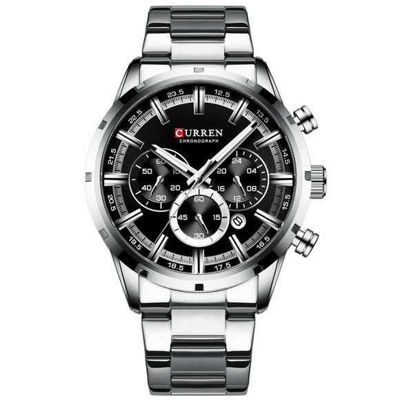 CURREN 8355 Luxe Classique Business Quartz Hommes Montre 3ATM Étanche Grand Cas Lumineux Grand Cadran Lumineux Montre au poignet Calendrier Minute Seconde Chronographe 24 heures Trois sous-cadrans Mon