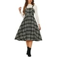thumbnail image 2 of INSPIRE CHIC Women's Vintage Plaid Sleeveless A-Line Overall Pinafore Midi Dress M Black, 2 of 6