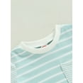 thumbnail image 5 of hirigin Toddler Baby Boy Clothes Suits Stripe Patchwork Short Sleeve Crew Neck Pocket Tops Elastic Waist Long Pants 2Pcs Set, 5 of 9