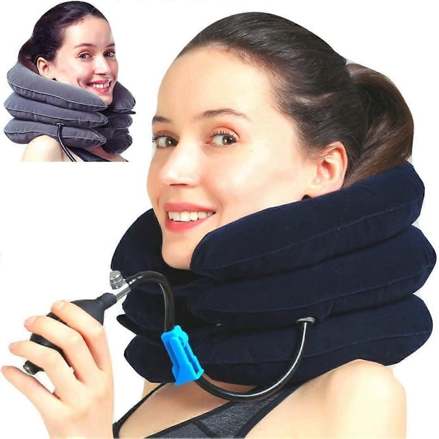 Cervical Neck Stretcher Traction Device, Neck Support Brace, Inflatable & Adjustable, for Spine Alignment & Chronic Neck Pain Relief(blue)