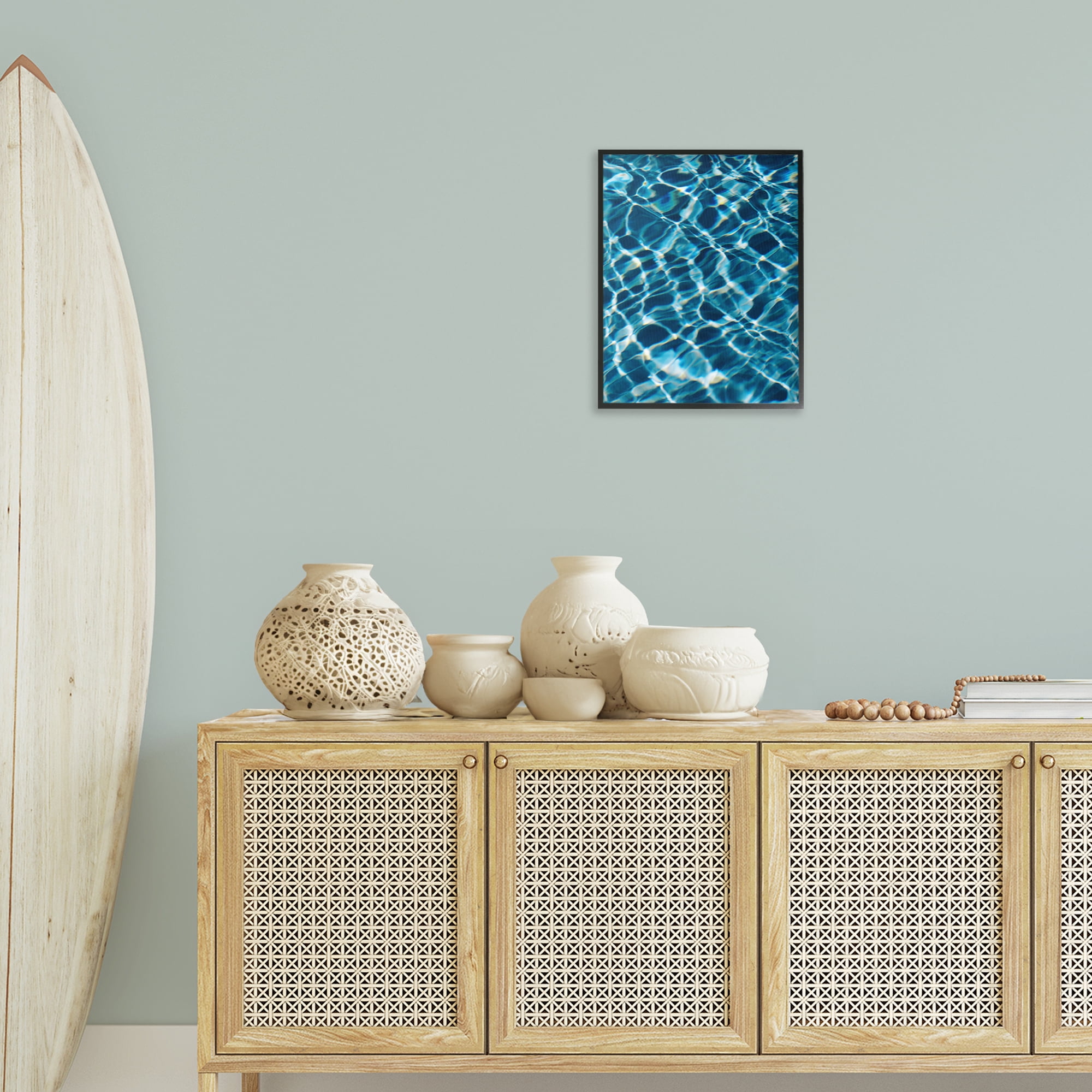 Stupell Industries Beach Water Pattern Abstract Painting Black Framed Art Print Wall Art, 16 x 20