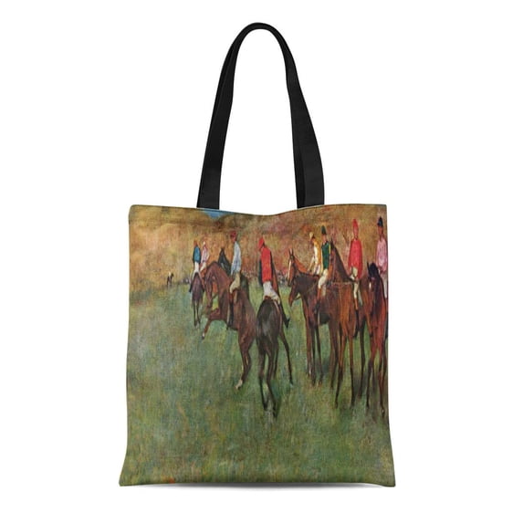 SIDONKU Canvas Tote Bag Painting Edgar Degas Horse Race before the Fine Horses Reusable Handbag Shoulder Grocery Shopping Bags