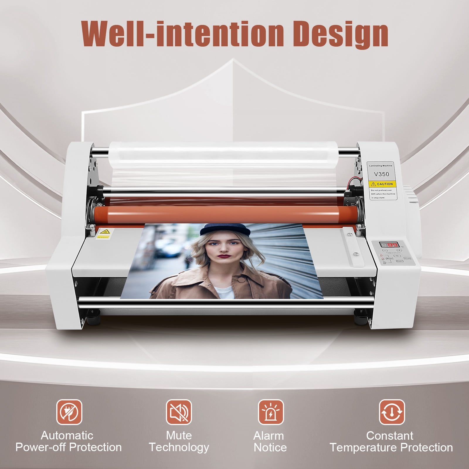 V350 13" 350mm Hot Cold Roll Laminator, Digital Display Single&Dual Sided Laminating Machine for BOPP, Pte, Highlighted Dbw, Cross Pattern Film