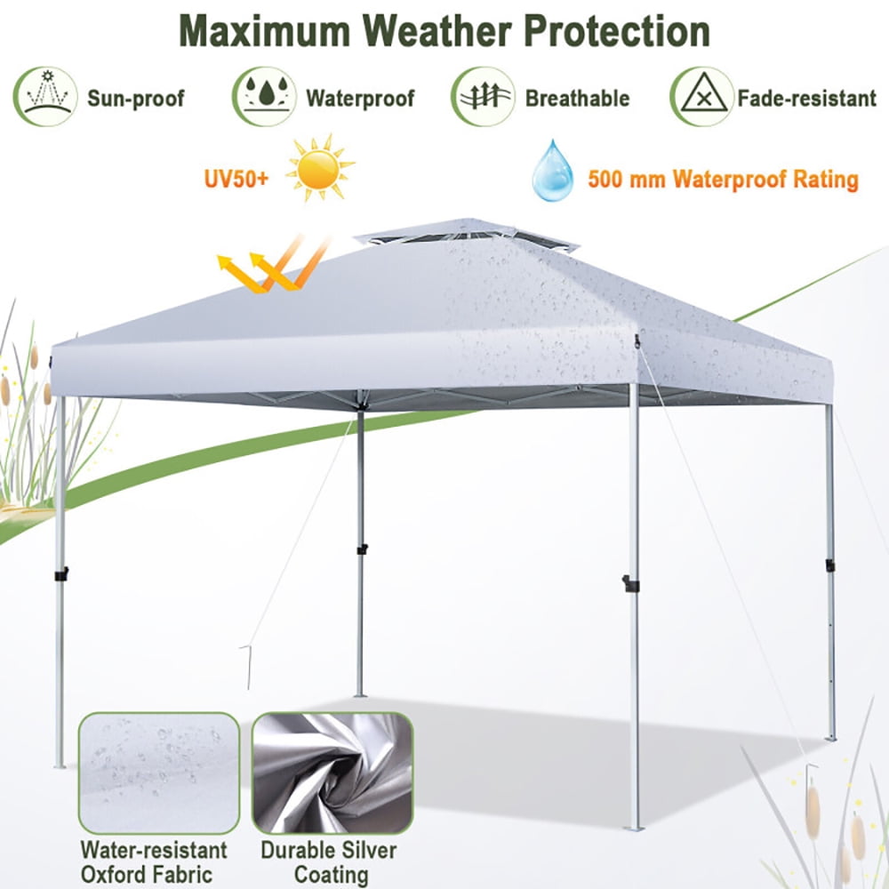 Aimee Lii 2-Tier 10 x 10 Feet Pop-up Canopy Tent with Wheeled Carry Bag, Backyard Canopy Gazebo for Party Camping BBQ Events, White
