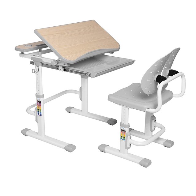 Galileo Children's Desk & Chair Set - Multifunctional Study/Arts Desk with Ergonomic Chair - Grey