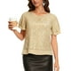 thumbnail image 1 of Craaazy Women's Sparkle Short Sleeve Top with Scallop Hem and Round Neck Gifts, 1 of 9