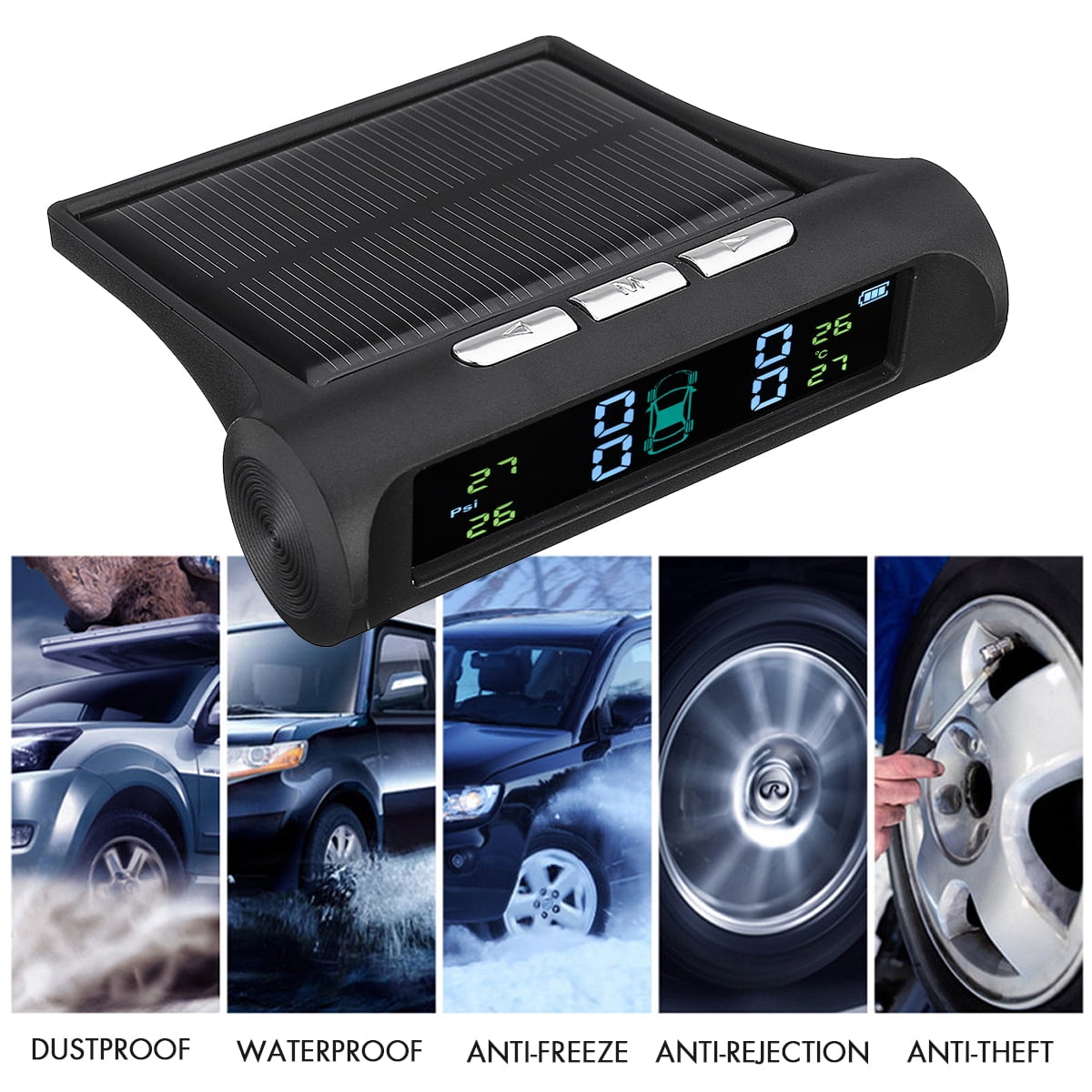 Solar TPMS Tire Pressure Monitoring System Wireless TPMS with LCD Color Display/4 External