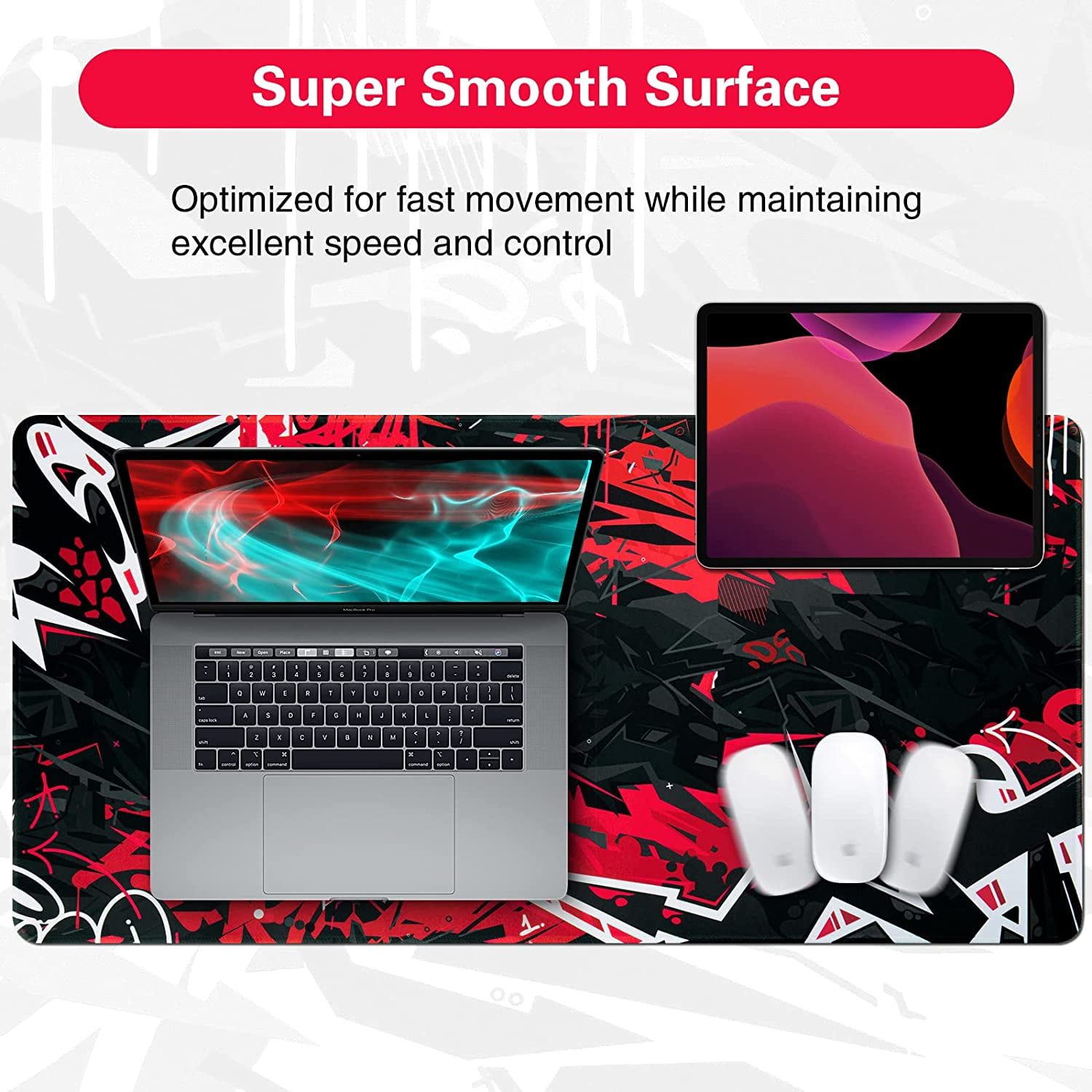 Gaming Mouse Pad 31.5x15.8inch Extended XXL Large Mouse Pad Big Computer Keyboard Mouse Mat Desk Pad with Non-Slip & Rubber Base & Stitched Edge