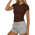 thumbnail image 2 of Sundazz Slim Fitted T Shirts for Women Short Sleeve Ruched Crop Tops Summer Basic Tees, XS-XL, 2 of 8