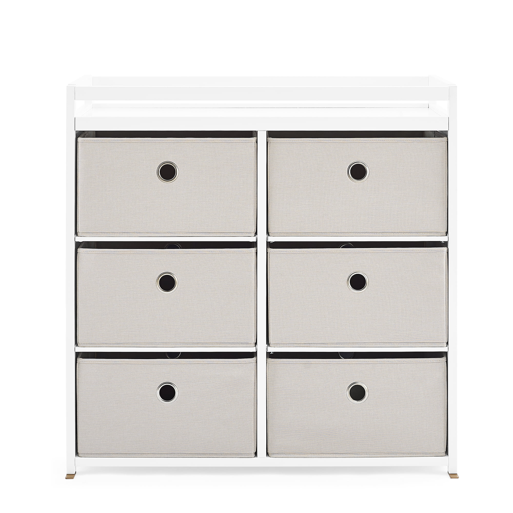 Delta Children Hayes Changing Table with Fabric Bins, Bianca White/Flax Bins