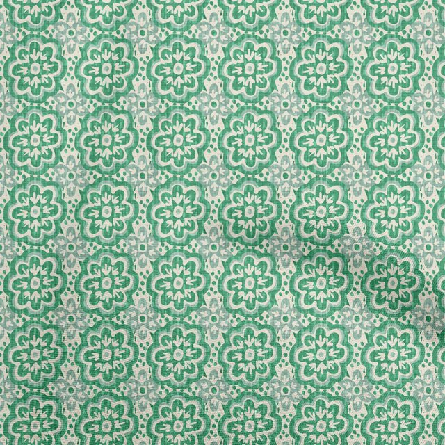 oneOone Cotton Cambric Green Fabric Asian Block Sewing Material Print Fabric By The Yard 56 Inch Wide