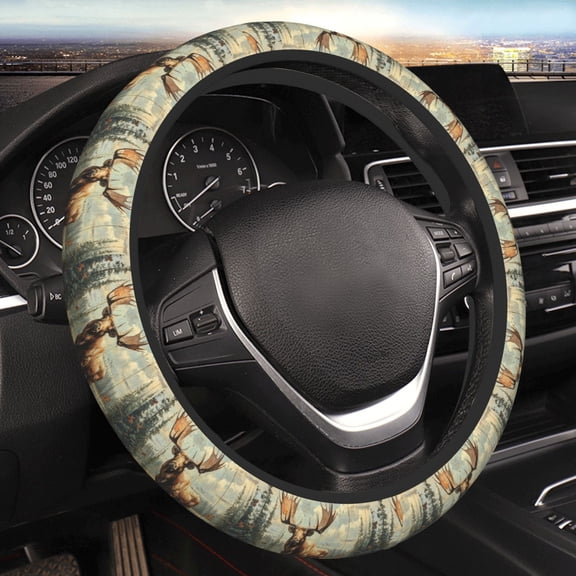 Steering Wheel Cover Anti-Slip Elastic Car Protective Universal 15 Inch Fit for Vehicles Auto SUVs , Moose Vintage