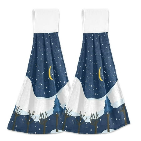 

2pcs Kitchen Hanging Towels Bathroom Hanging Towels Velcro Soft Hand Towel Absorbent Tie Towels for Kitchen Toilet Tea Bar Washcloth Decor Starry Sky Snow-covered Trees