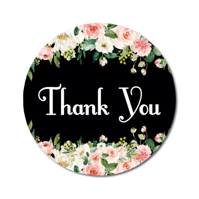 Darling Souvenir DIY Rose Blossom 1.6 Inches Black Round Thank You Stickers DIY Envelope Seals-45 Pcs
