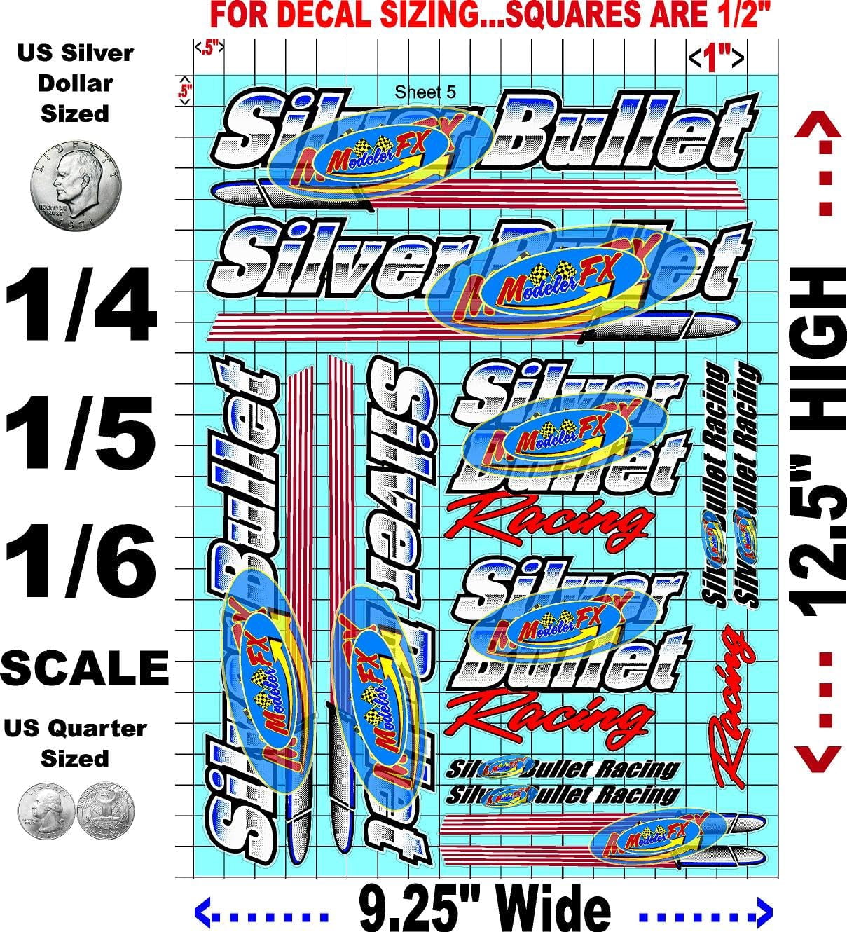 White Vinyl R/C Racing Sponsor Sticker Gang Sheet 5-1/4-1/5 � 1/6th Scale Model Decal Sticker Sheet Radio Control Lexan Body � Die-Cut to Shape - Peel & Stick � Water Slide - Beer - Silver