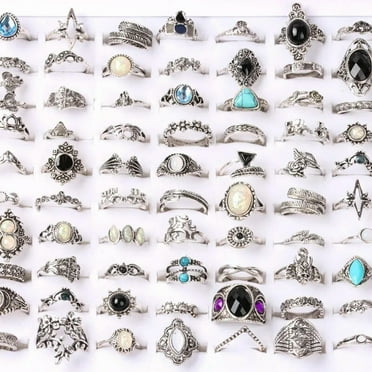 HOOUN Wholesale 100pcs Bohemian Silver CZ Vintage Flower Finger Mix Ring Women Jewelry