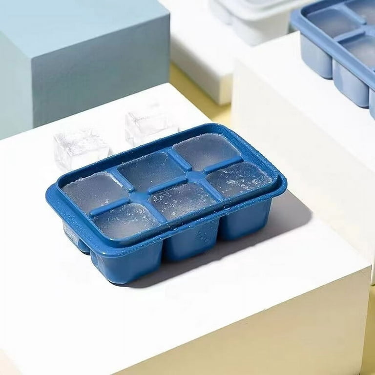 2/4/6Pack Silicone Ice Cube Tray with Lid Square Flexible Ice