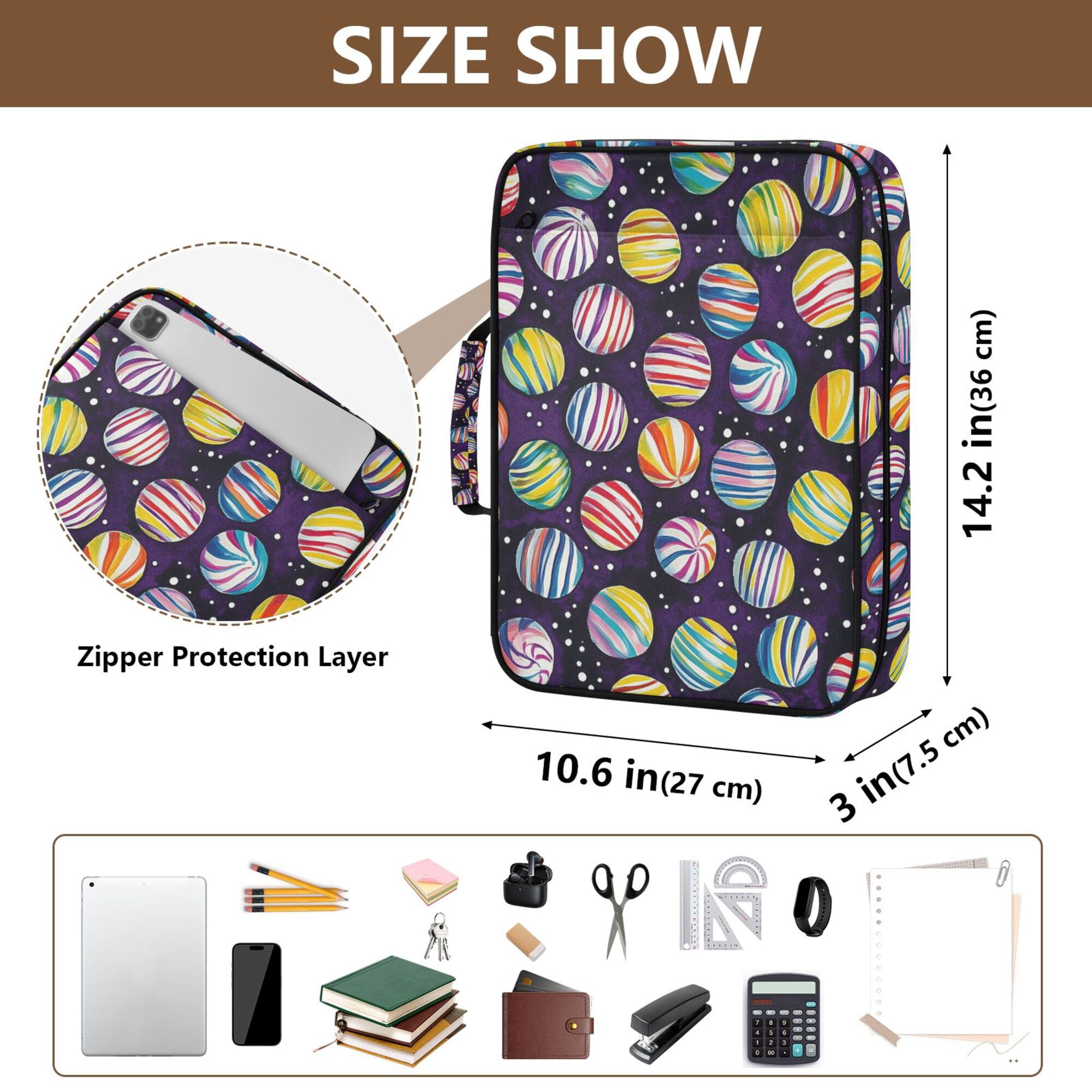 FORMRS Accordion File Folder A4 Size 7-Pocket Expanding Document Organizer Bag with 3 Ring Binder, Colorful Candies