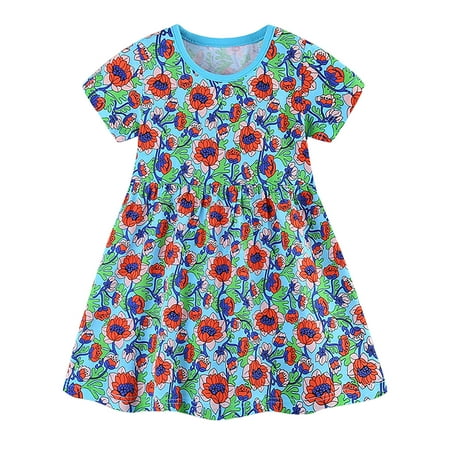 

Icvfdpl Dresses For Girls Lace Neck V-Neck Short Sleeve Printing Comfort Waist Princess Clothes Comfortable Relaxed Fit Dresses