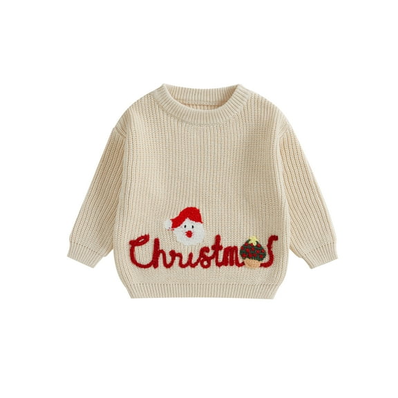 Toddler Baby Girls Boys Sweater Christmas Clothes 6 9 12 18 24 Months 2T 3T Letter Santa Embroidery Crew Neck Long Sleeve Kids Pullovers Fall Tops