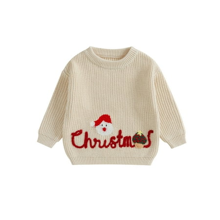 

aturustex Toddler Girls Boys Christmas Sweater 6M-3T Infant Crew Neck Long Sleeve Pullovers Letter Santa Embroidery Sweatshirts Little Girl Boy Loose r Sweaters Tops Kids Fall Winter Clothes
