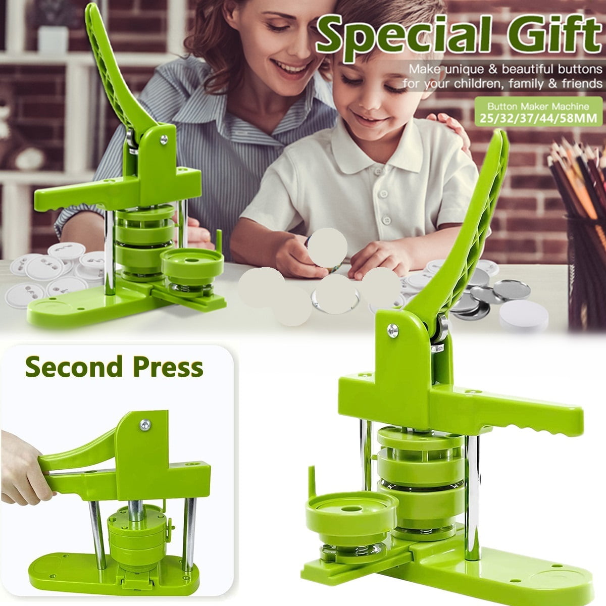 58MM Badge Button Maker Machine, Round DIY Badges Pin Brooch Button Making Press Machine ,Beginner-Friendly