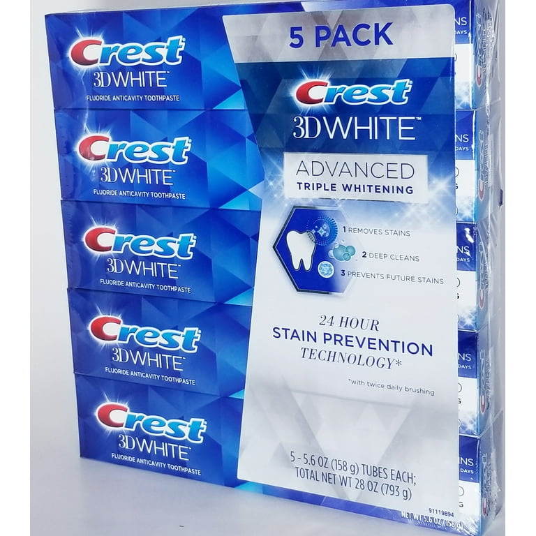 Pack of 5 Crest 3D White Advanced Triple Whitening. 5-5.6 Oz. each