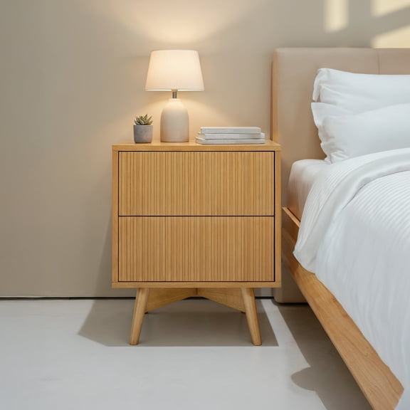 Teamson Home Tremolo Modern Boho 2-Drawer Nightstand with Push-Open Design, Deep Storage, Solid Wood & Fluted Fronts