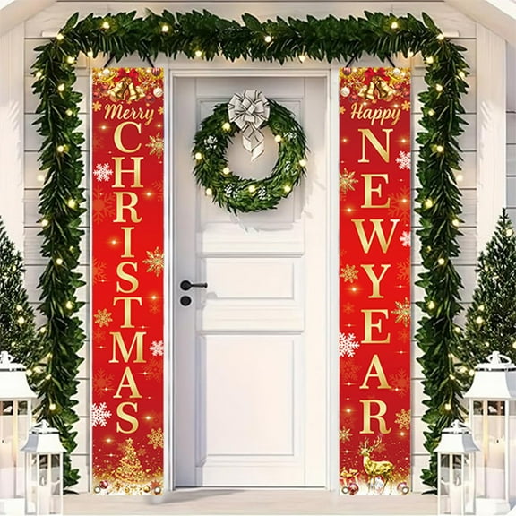 Christmas Door Couplets Streamer Banner Holiday Door Frame Decoration for Home Party Ambiance and Photo Backdrops 70.8x11.8in