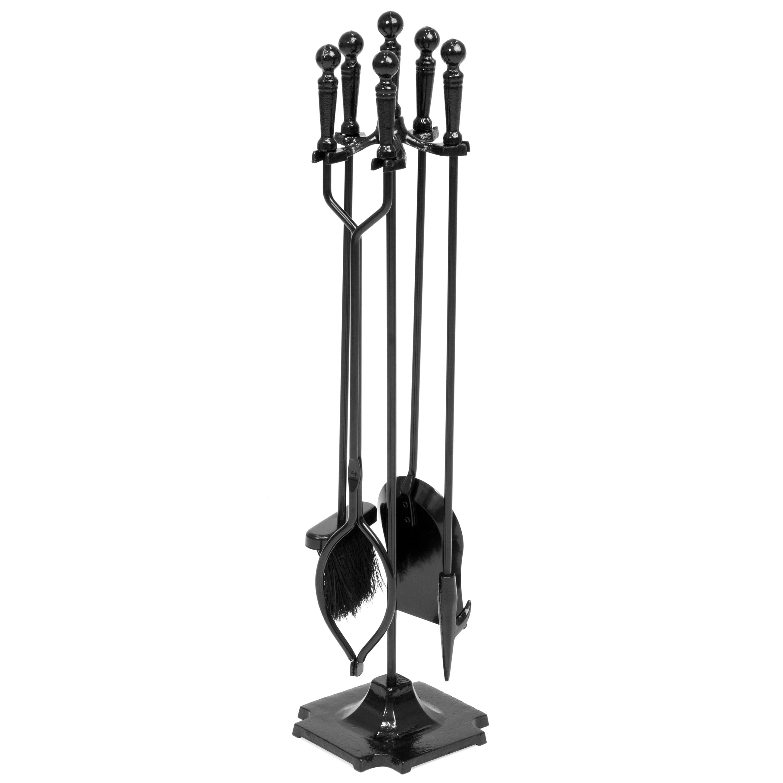 5 Piece Tool Set Poker Shovel Black Wrought Iron Fireplace Fire
