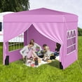 thumbnail image 2 of Gymax 10 X 10 FT Pop up Canopy Tent w/ 4 Sidewalls Wheeled Bag 4 Sandbags 8 Stakes Pink, 2 of 10