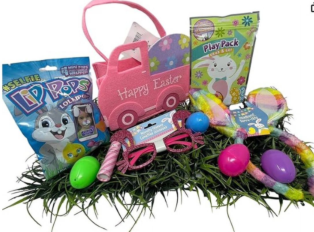 Happy Easter Pink DIY Gift Basket Stocking Stuffer Decoration Party Favor Surprise Basket Prize Gathering Carnival Classroom Rewards Filler Fun Party Supplies Assorted Gifts Set of 1
