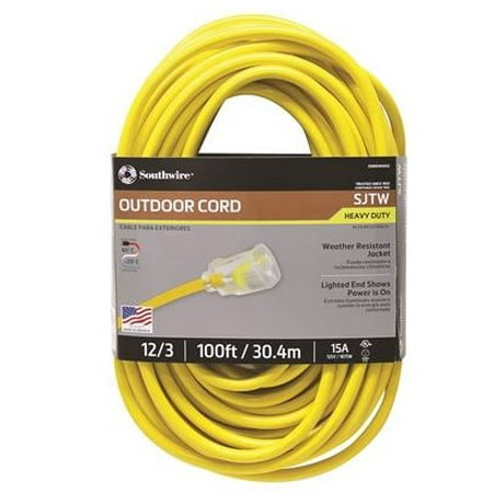 Southwire 2589SW0002 12/3 100' Yellow Outdoor Heavy Duty 3 Prong Extension Cord