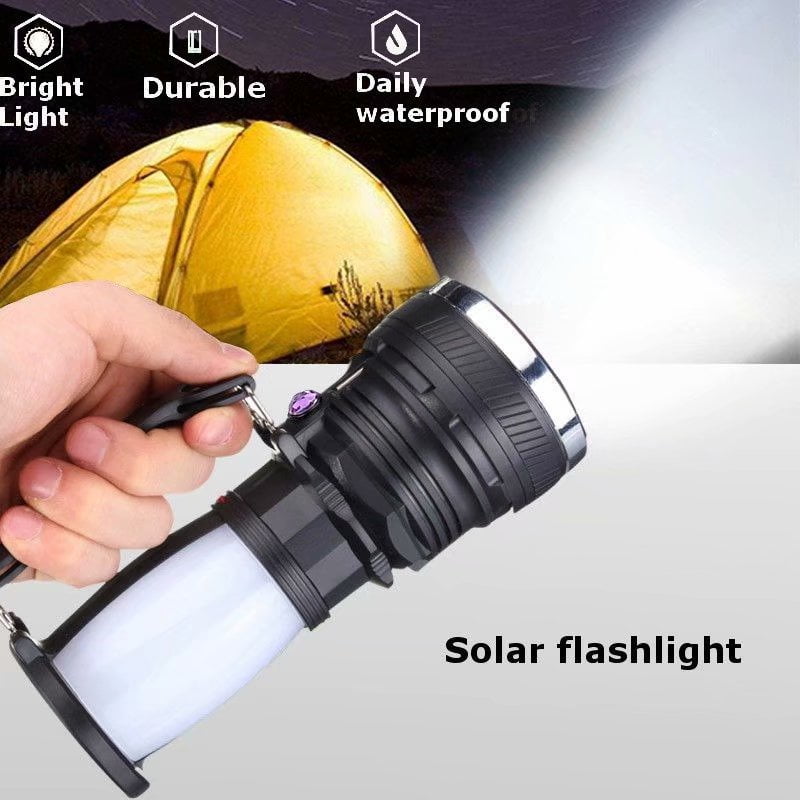 Solar Power Rechargeable Portable LED Flashlight Camping Tent Light Lantern Lamp