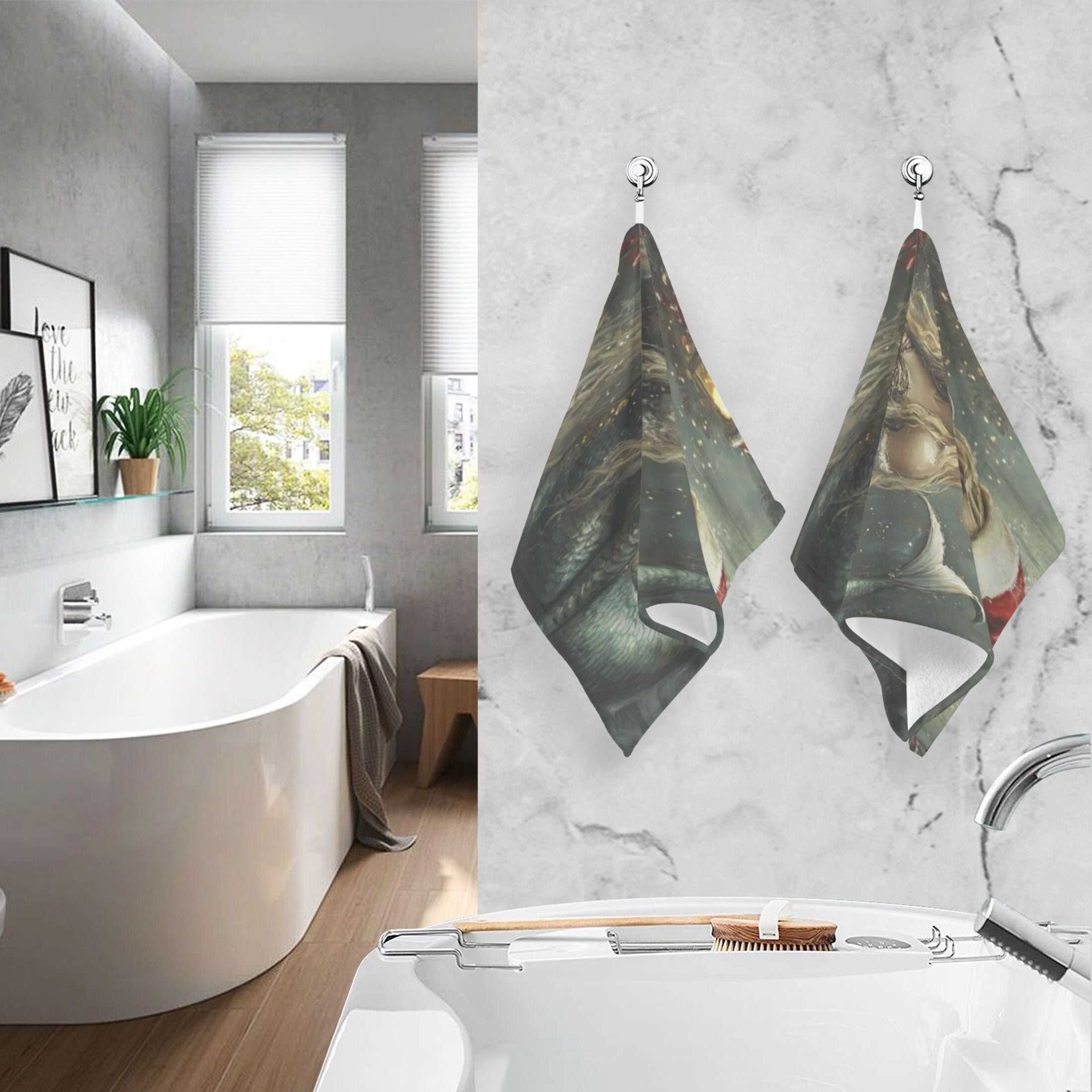 Cotton Towel Two-Piece 16x28 Inch One Sizex2 Face Towel Set Towel Set Cotton Hand Bath Towel Bathroom Beach Christmas Mermaid
