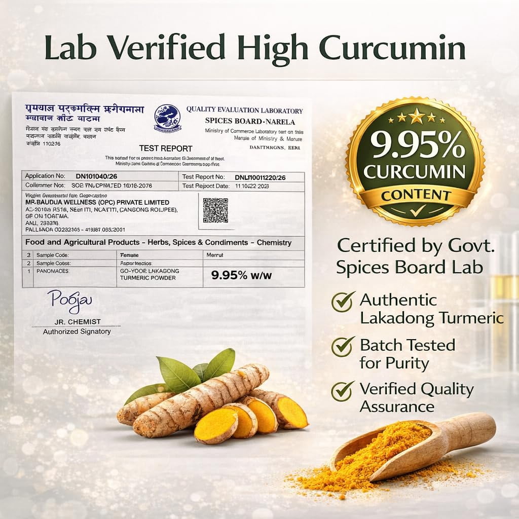 Go-Yogik Lakadong Turmeric Powder-1pound Certified Organic (NPOP–India) High Curcumin 7-9% -Lab Tested Superfood Traditionally grown in Himalayas hills, Direct from India.