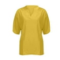 thumbnail image 2 of Clearance! Delayuji Women Shirts Summer Chiffon Blouses Blouse Tops V Neck Ruffle Short Tunic Tops for T Shirt Women Shirts Dressy Casual Yellow M, 2 of 5