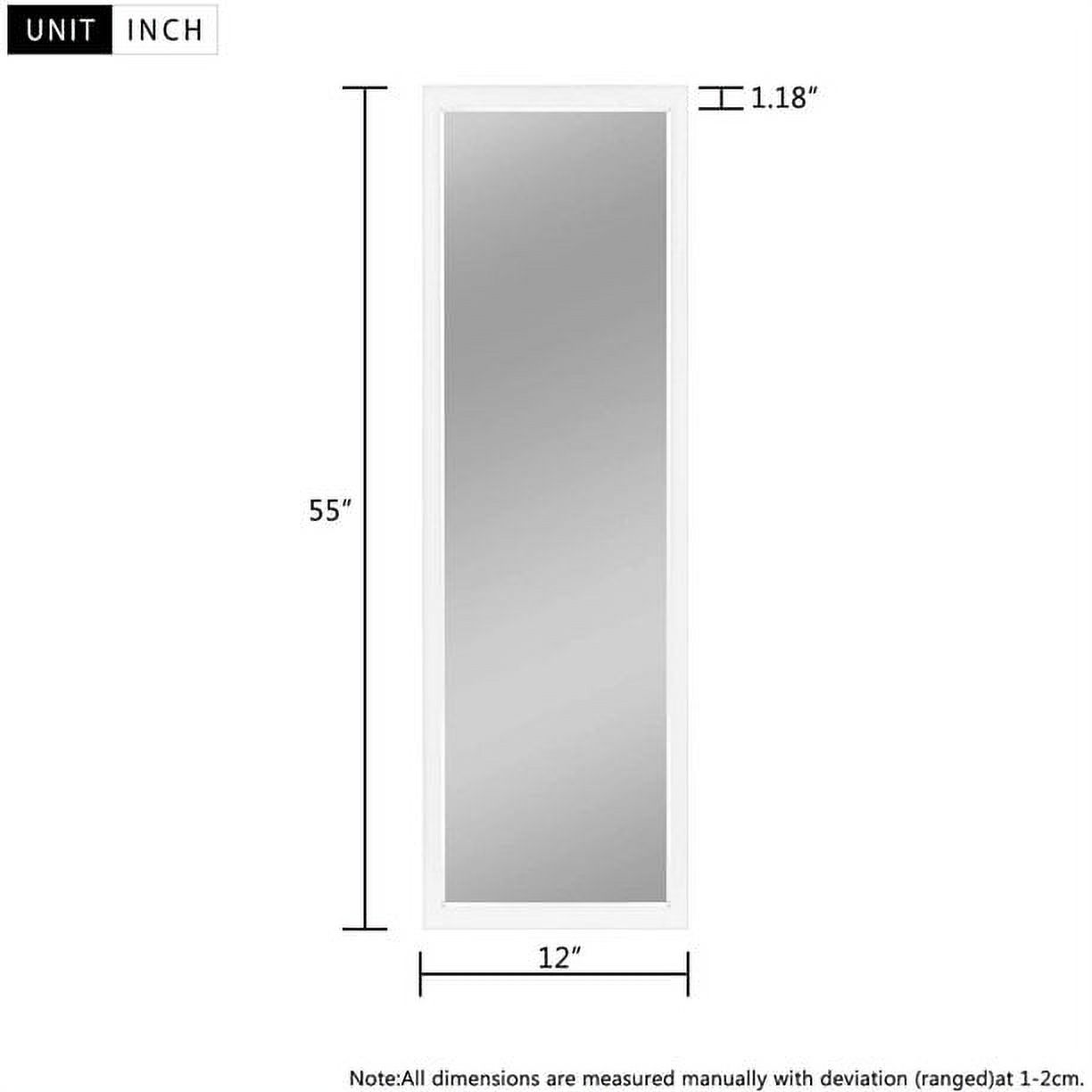Full Length Door Mirror 55" x 12" Rectangle Wall Mirror Hanging or Leaning Against Wall for Bedroom White (No Stand)