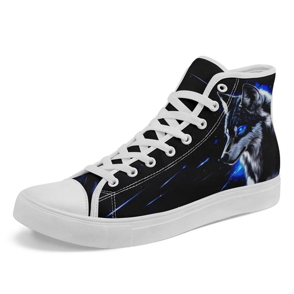 Coolcustomize Women's for galaxy Wolf Design High-top Sneakers, Retro Street Style Lace-Up Shoes with Cosmic Animal Print, Breathable Fabric & Durable Rubber Sole for Casual Outfits, Walking, Travel