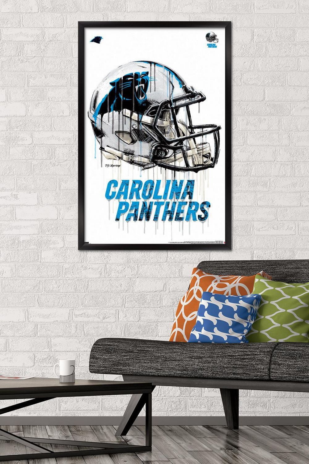 NFL Carolina Panthers - Drip Helmet 20 Wall Poster, 22.375" x 34" Framed
