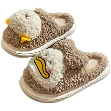 

PIKADINGNIS Cute Duck Furry House Slippers for Women Men Fluffy Fur Warm Soft Anti-skip Home Shoes Indoor Winter