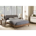 thumbnail image 3 of Baxton Studio Penelope Mid-Century Modern Solid Walnut Wood Fabric Upholstered Platform Bed, Multiple Sizes, Multiple Colors, 3 of 15