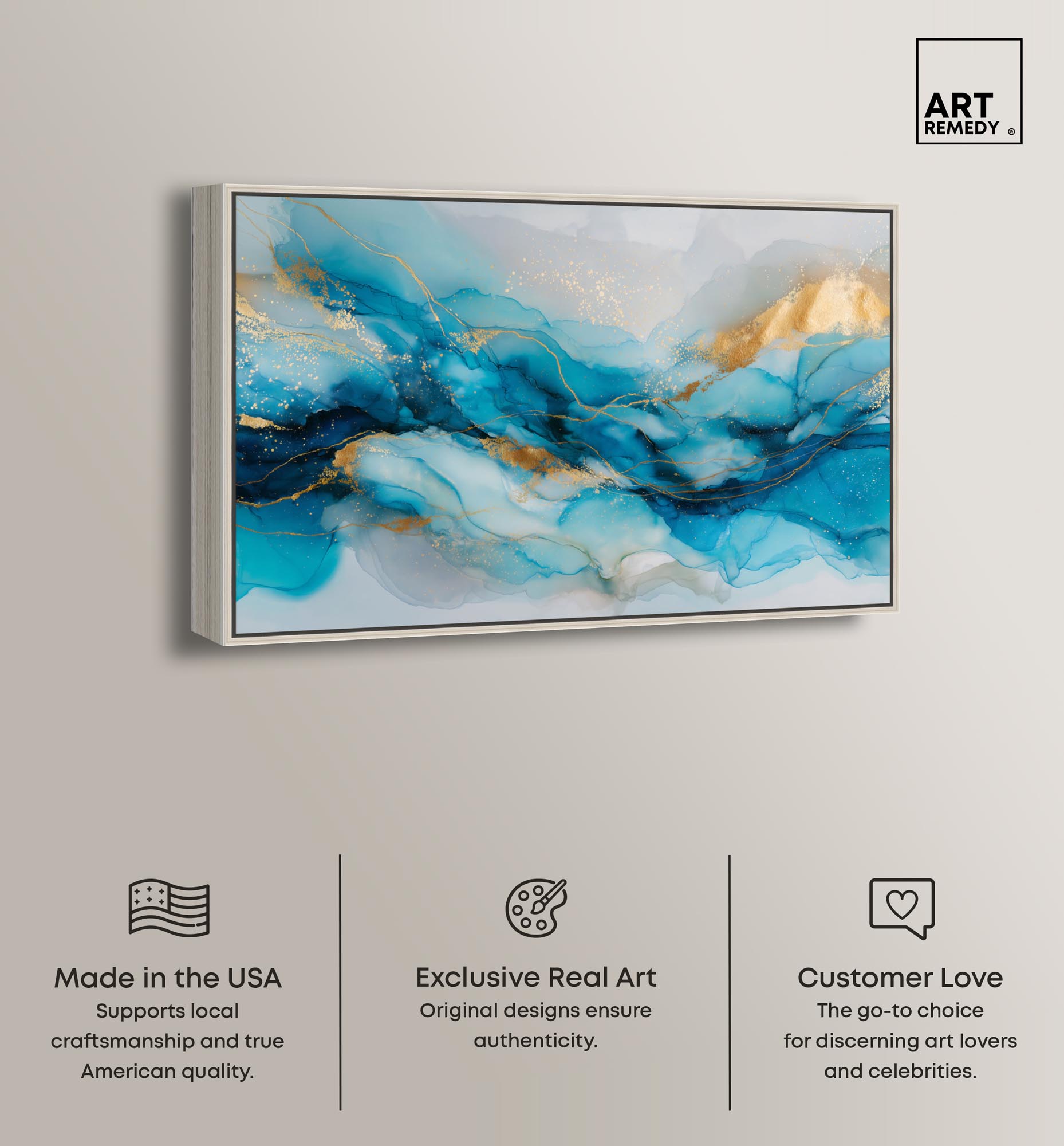 Ethereal Blue and Gold Canvas Abstract Wall Art by Art Remedy, Silver Frame, 36 x 24