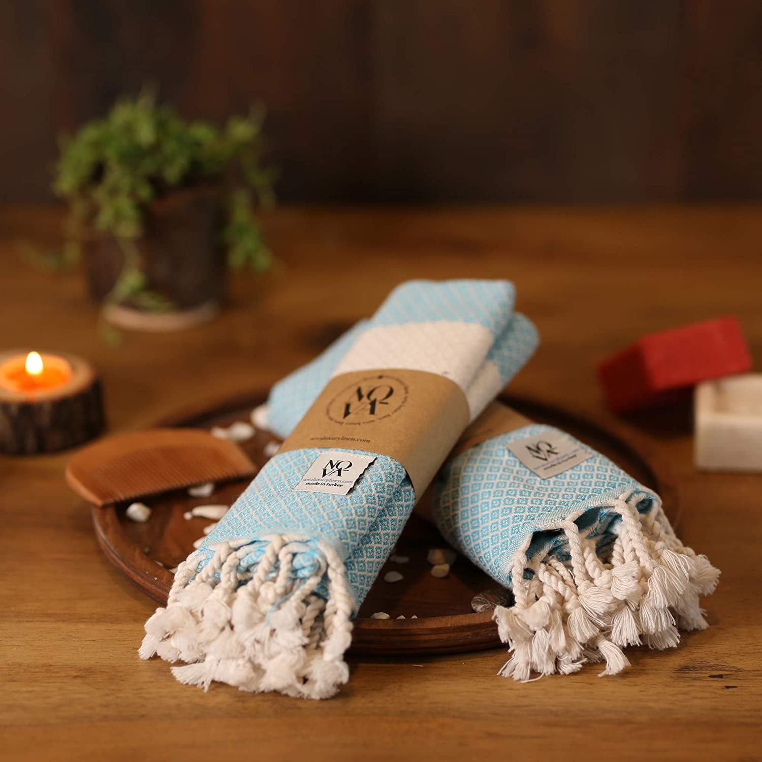 Deerlux 100% Cotton Turkish Hand Towels, Set of 2 18 x 40 Diamond  Peshtemal Kitchen and Bath Towels