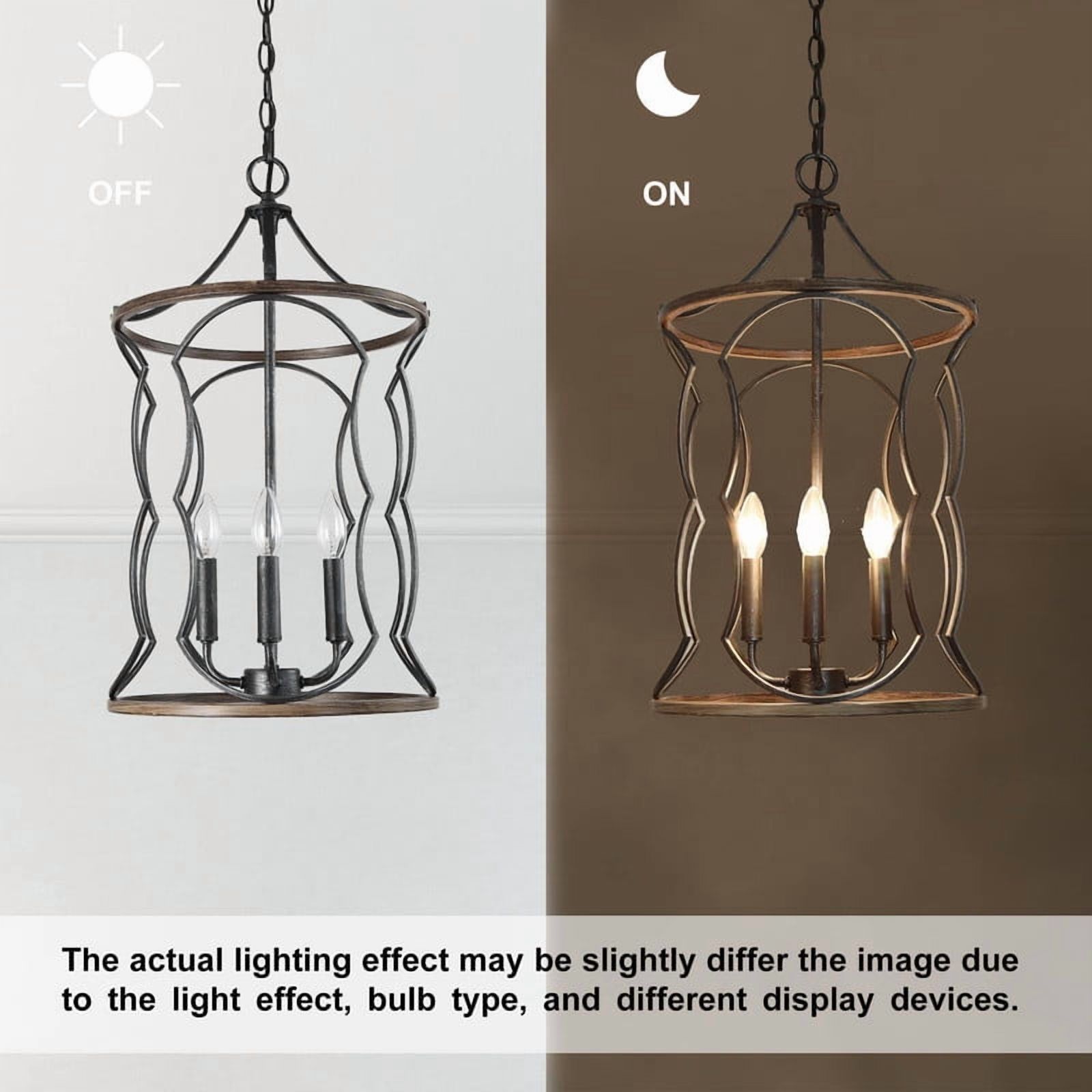 LNC Celosia 3-Light Black and Wood Drum Pendant Light for Dining Room or Entryway