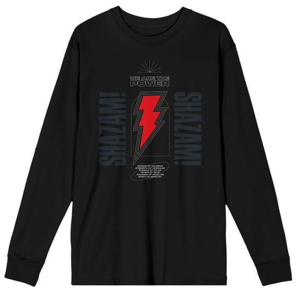 Shazam 2 Fury Of The Gods Power Of Shazam Crew Neck Long Sleeve Black Adult Tee-XL