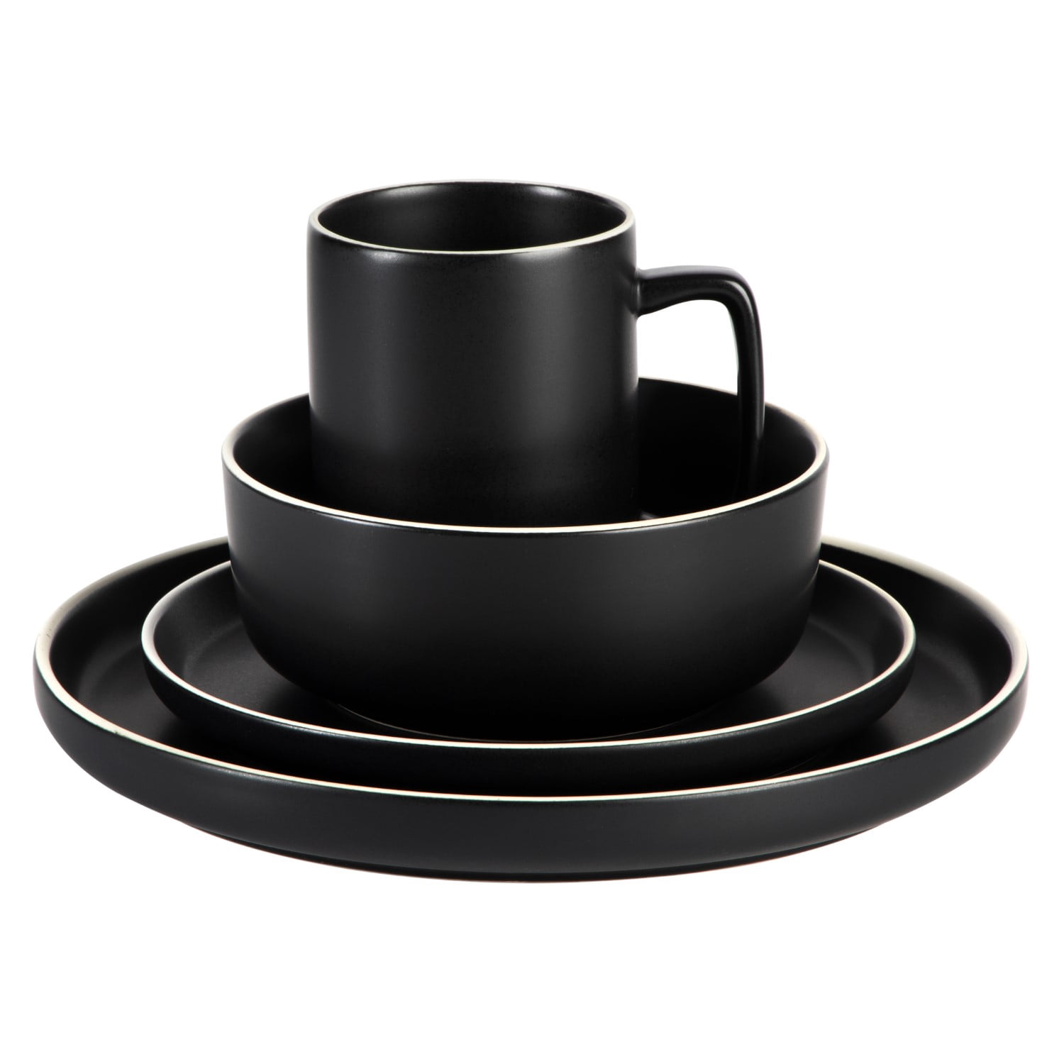 Gibson Home Zuma Nuevo 32 Piece Plates, Bowls, and Mug (Service for 8) Dinnerware Set - Black