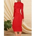 thumbnail image 2 of Women's Long Sleeve Bandage Wedding Guest Dress Midi Fall Winter Party Cocktail Dresses Evening Gown, 2 of 6